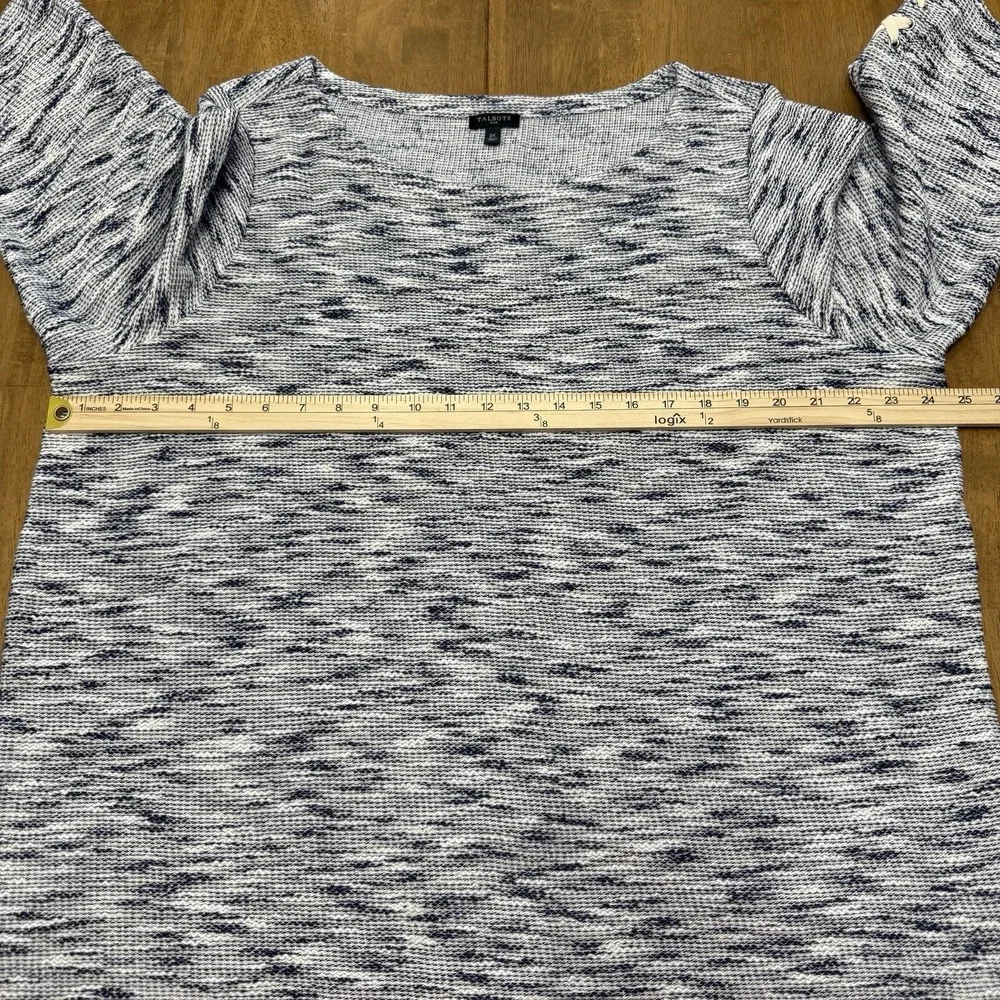 Talbots sweater women's 2X blue white marled abstract waves beach coast nautical